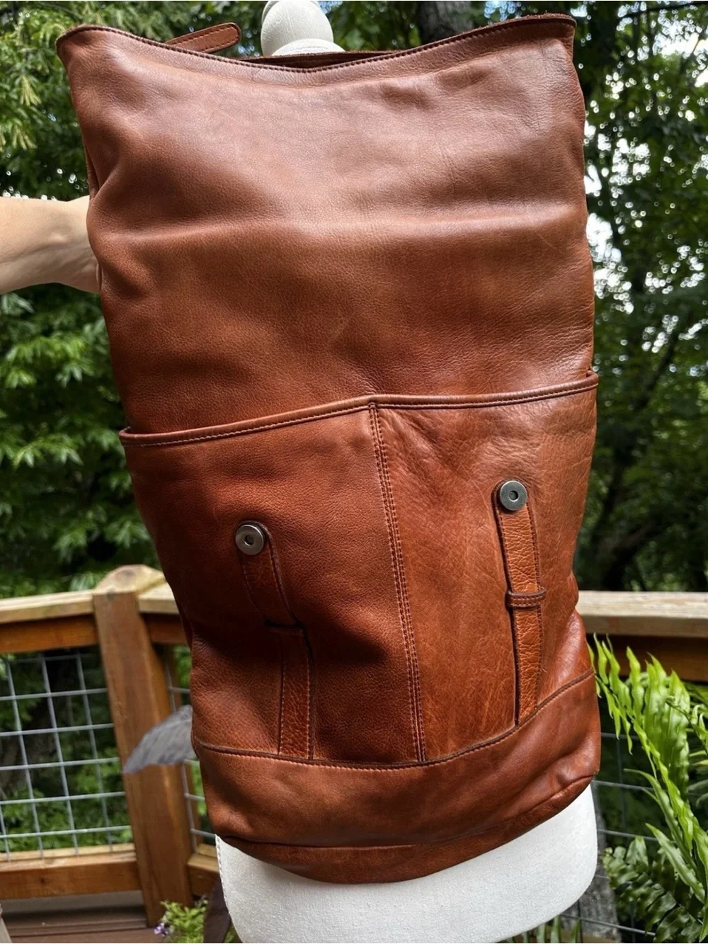 Vilenca Holland Genuine Leather Backpack Cognac Brown Large Rucksack Distressed